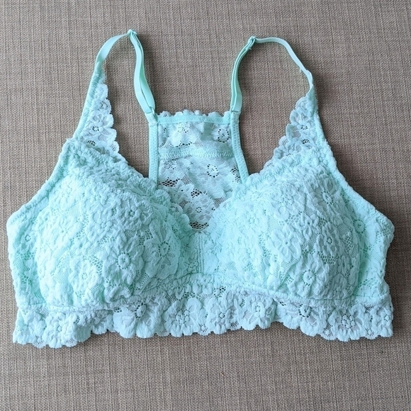 AERIE lace bralette slightly push up removable pads mint color Medium B062 - Picture 3 of 7